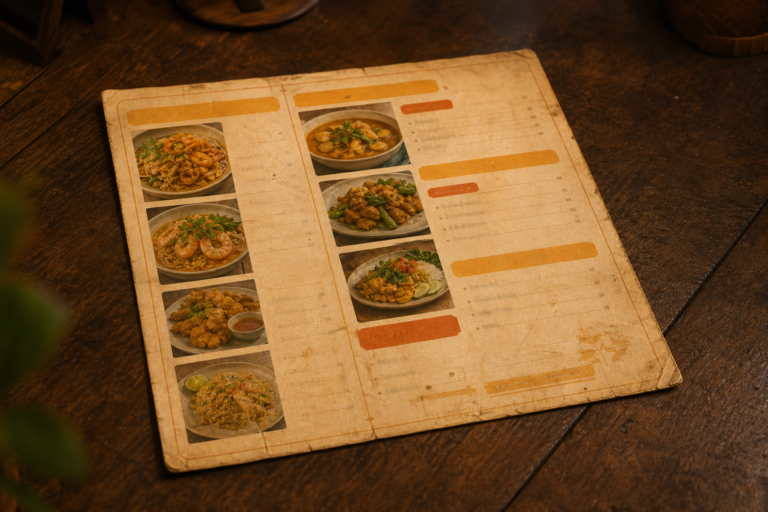 Original photographed restaurant menu before Nara Menu
